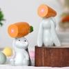 2Pcs Holding Carrot Rabbit Figurine Hand-Painted Carrying Radish Bunny Statue Resin Sculpture Easter Holiday Party Decoration Ornament