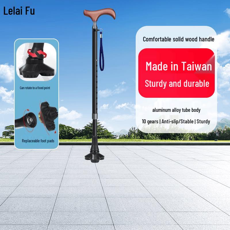 LeLaifu Adjustable Anti-slip Walking Cane with Rotating Tripod Base