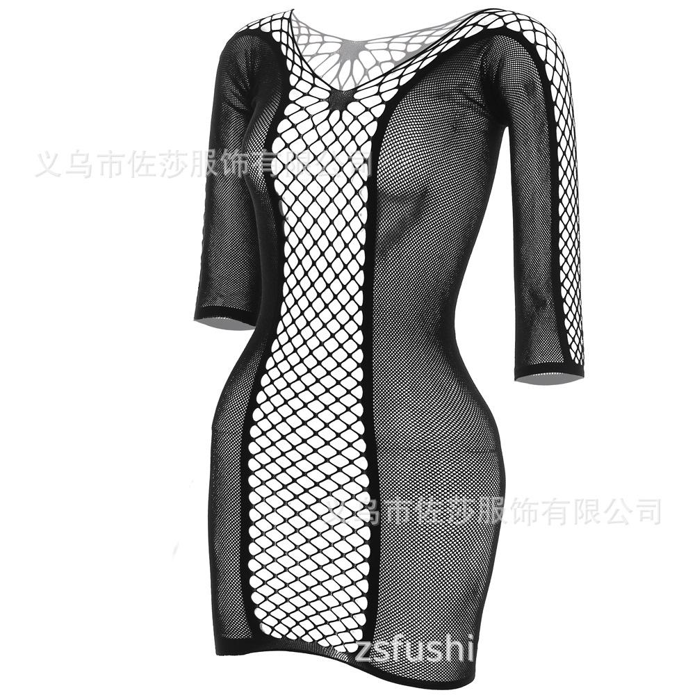 Sex Underwear New Short Skirt Hip Skirt Mesh Coat Hollow Sexy Temptation Sexy Long Sleeves