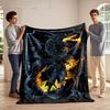 A Knight Battles a Fiery Dragon Within an Ornate, Shield-like Frame. for All Seasons Blanket Lunch Break Throw Gift