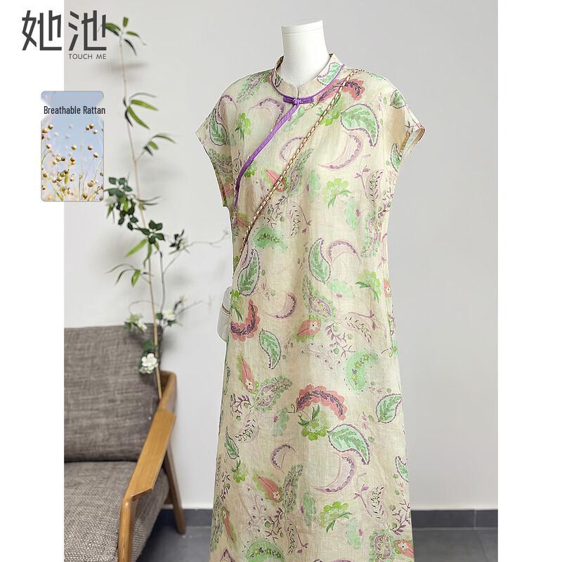 Women s Floral Ramie Qipao Dress XL