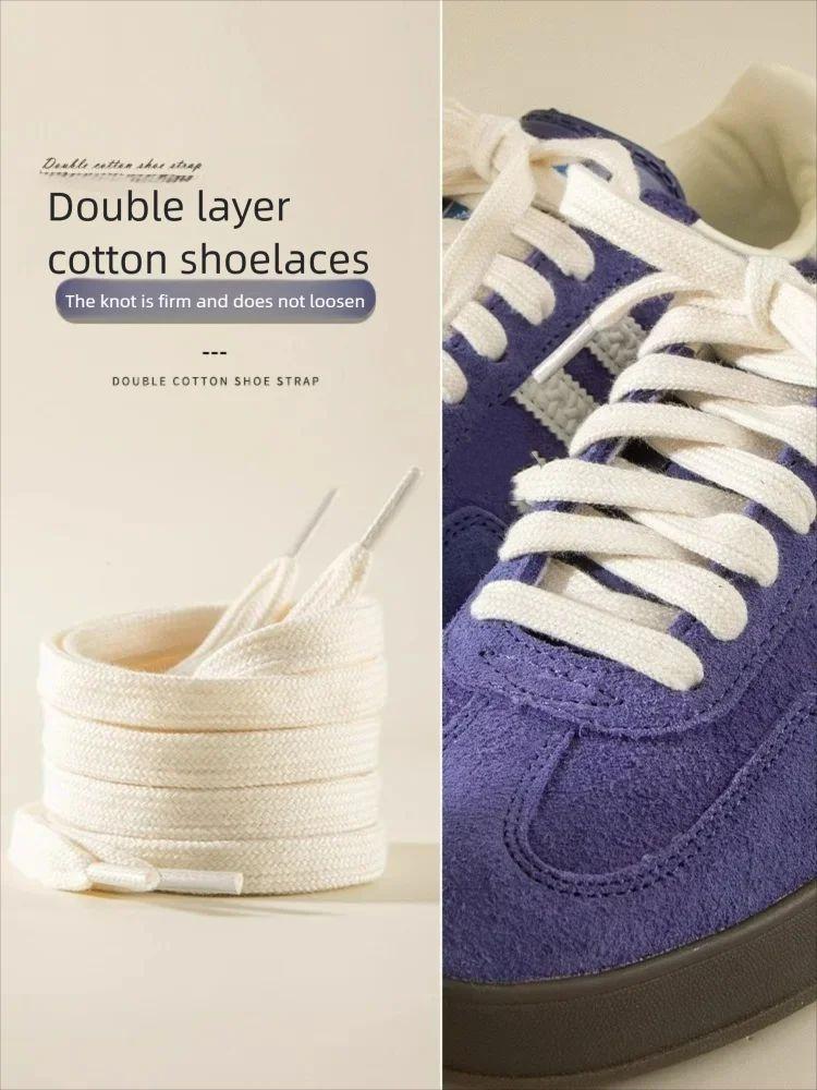 New Classic Pure Cotton Shoelaces Flat Shoelaces Sports Canvas Shoelaces for Men and Women Width 0.8cm Length 100/120/140/160cm