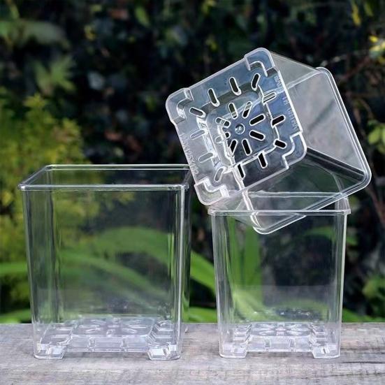 Flowerpot Acrylic Transparent Orchid Planter Breathable Hydrophobic Bottom Drainage Plant Pot Tuber Growth Planter