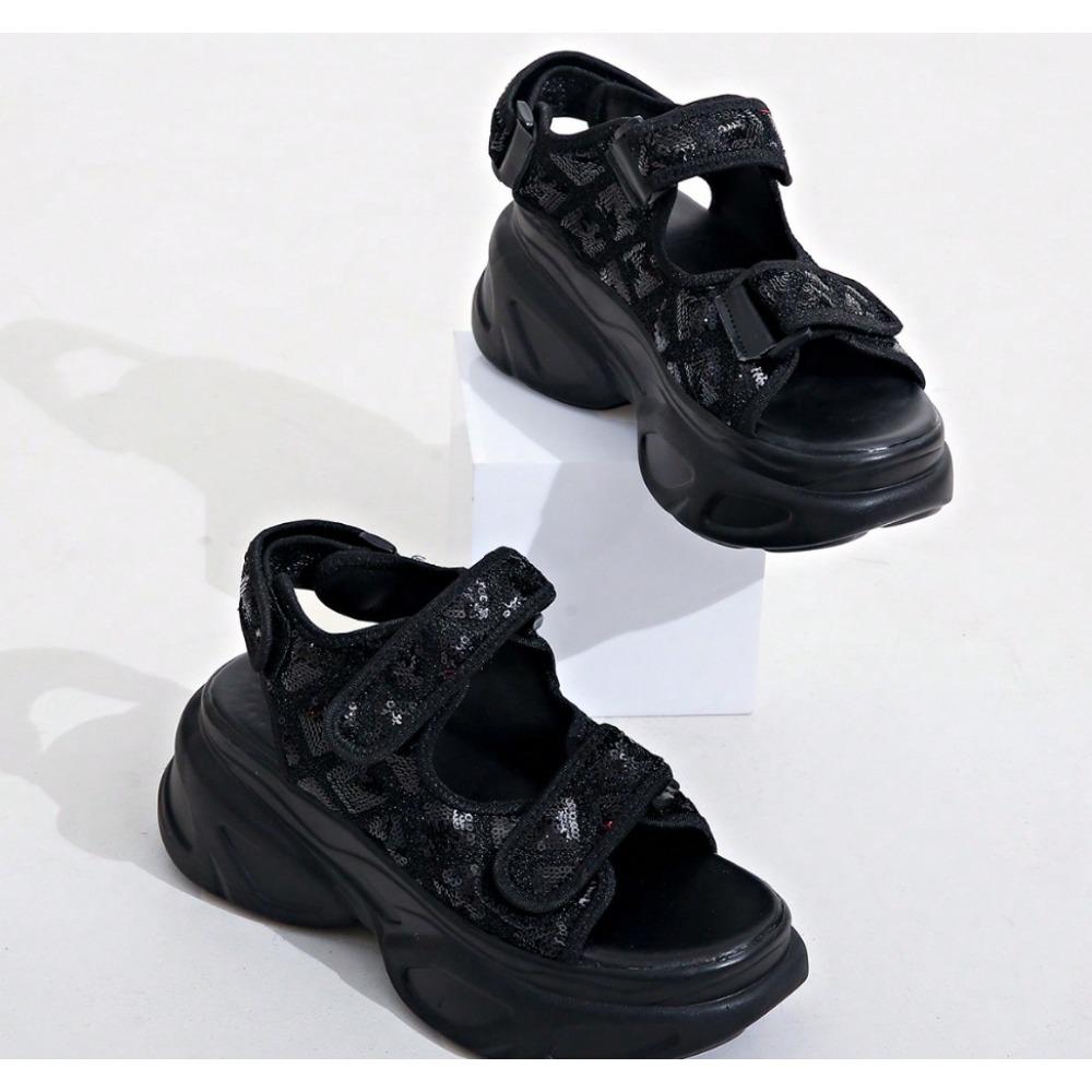 Silver Chunky Platform Sports Sandals for Women Summer Hook Loop Wedge Heel Sandals Woman Thick Bottom Casual Sandles