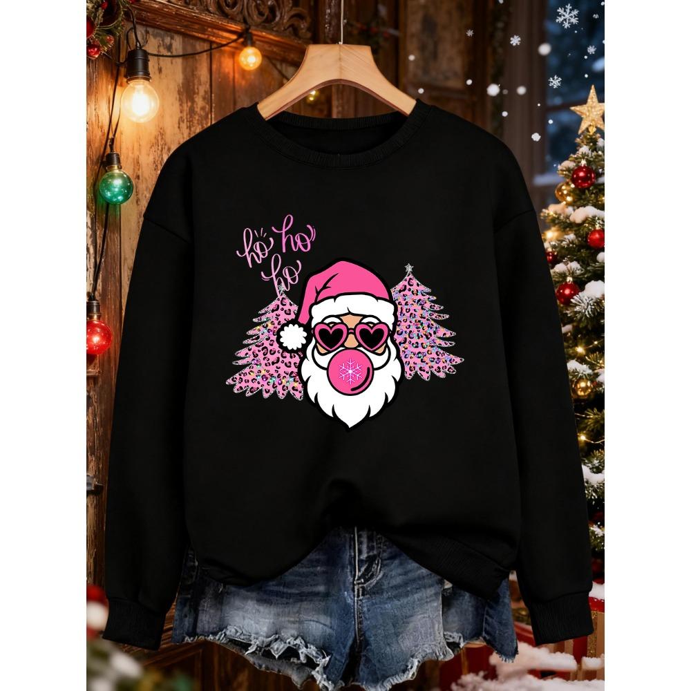 Merry Christmas Tree Santa Claus Prints Sweatshirt Women Loose Soft Hoodie Warm Crewneck Clothes Winter Casual Pullover