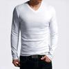 Elastic Mens T-Shirt V-Neck Long Sleeve Men T Shirt for Male T-Shirts Man Clothing TShirt Solid Color Tops Tees