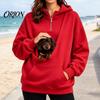 Travel Sweatshirt with Front Pouch Women Hoodie Pet Carrier Pocket, Half Zipper Pullover Sweatshirt, Dog for Small Pets Loose Fit Long Sleeve