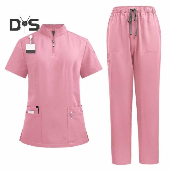 2Pcs Nurse Uniform Scrubs Set for Nurse Doctor Hospital Staff Jogger Suit with Multi Pocket Top Pants Stretchy Comfortable Workwear for Medical