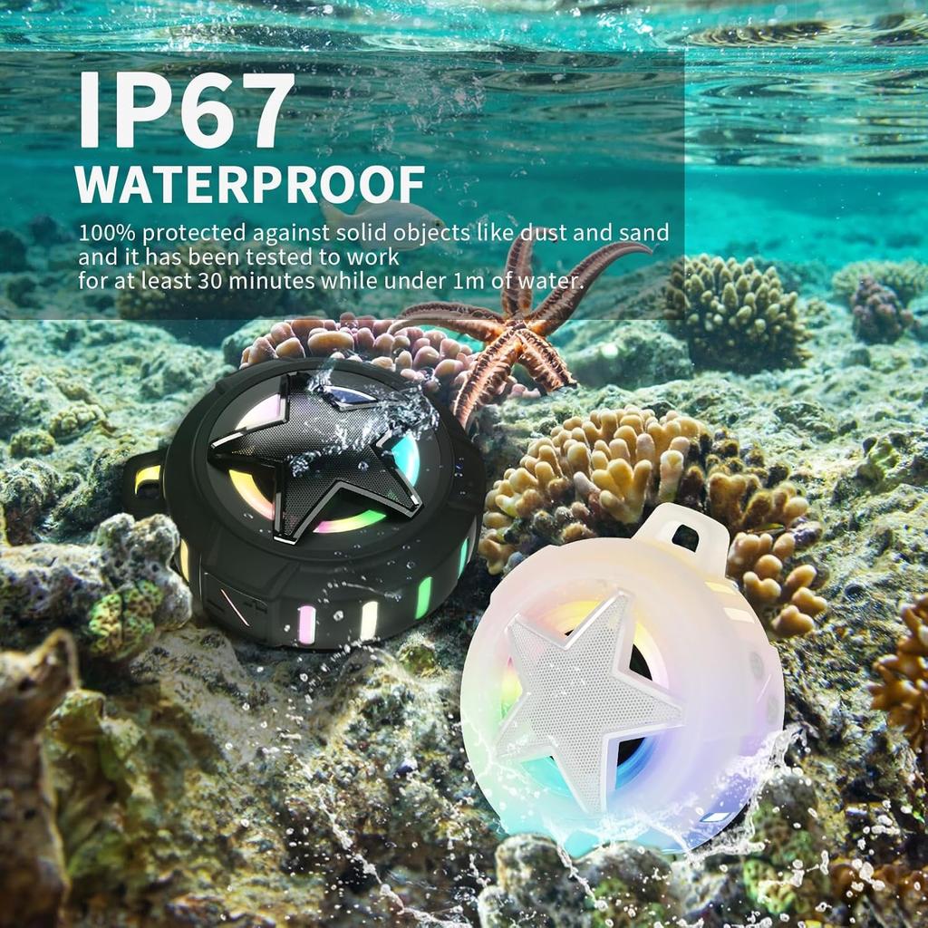 EBODA Bluetooth Shower Speaker, IP67 Waterproof Portable Speakers, Floating, TF Card, Small Outdoor Speaker with LED Light, True Wireless Stereo for