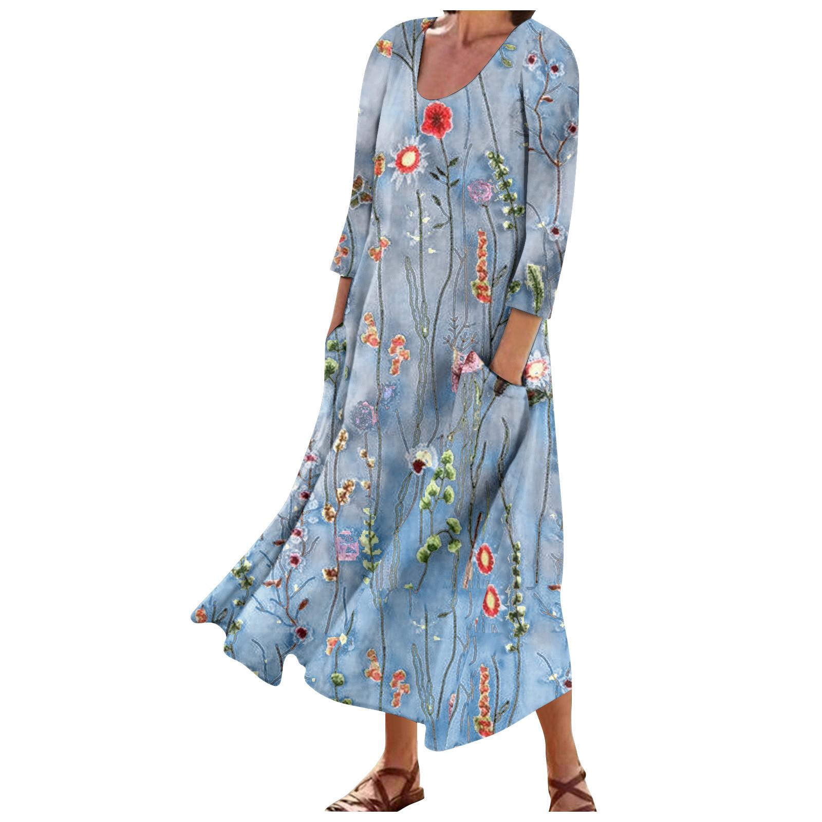 

Женское модное повседневное свободное карманное платье с круглым вырезом и рукавами 3/4 L