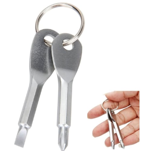 Portable Screwdriver Set with Flathead and Phillips Heads, Simple Type, Clip, Multi-Holder, and Ring, Portable, EDC, Outdoor Work, DIY, Mini Pocket Si