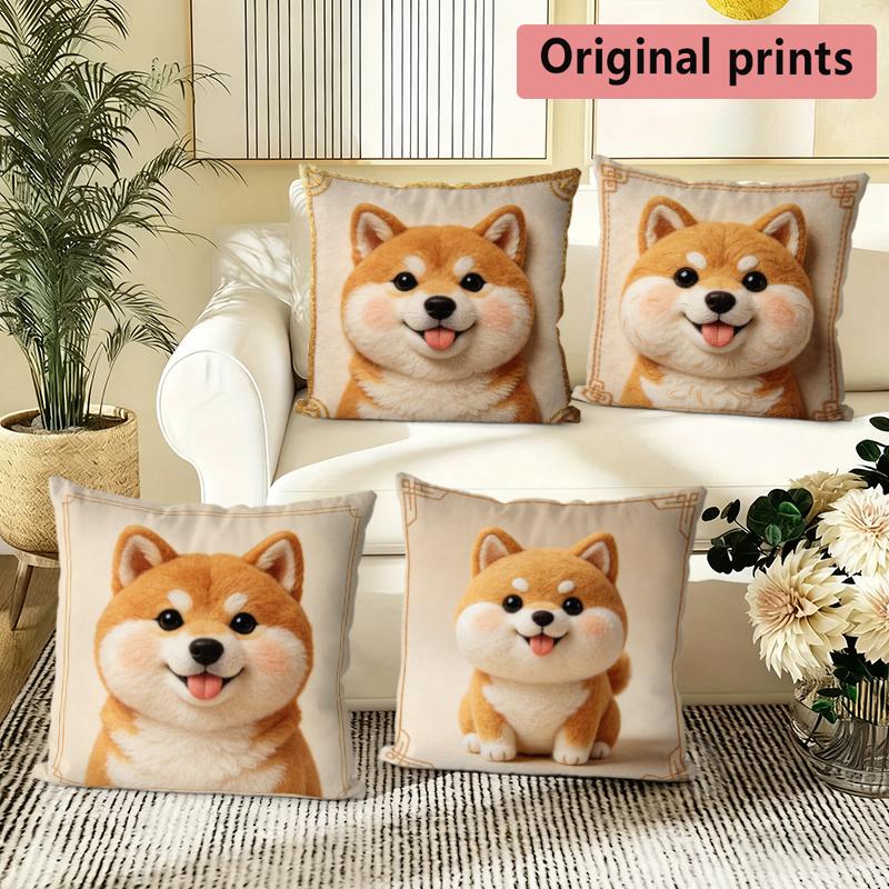 Shiba Inu Felt Style Decorative Throw Pillow Covers Pattern Cushion Cover Suitable For Sofa Bedroom Car Pillow Cover