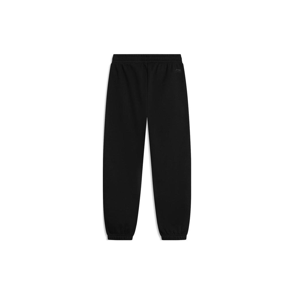Li Ning CF Adventure Series Bold Fun Wild Letter Print Cuffed Loose Fleece Knit Sports Pants Men Pants Black AKLTA99-1
