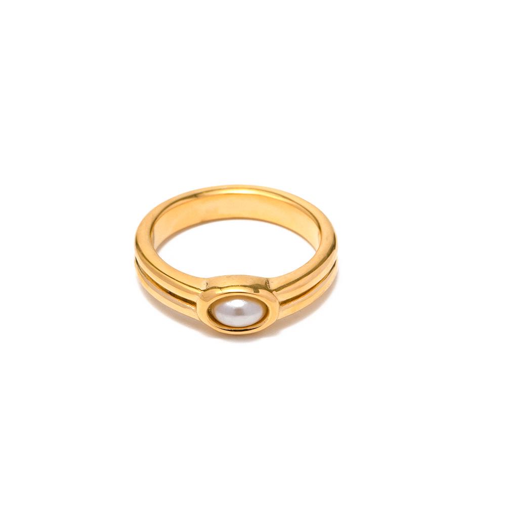 18k Gold Double-Layer Pearl Ring - Stylish European/American Design, Durable Stainless Steel