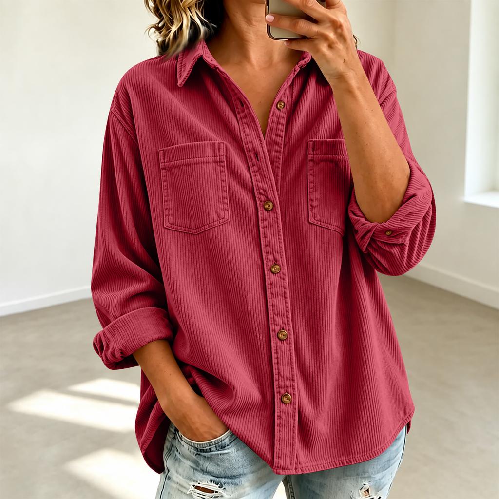 Damen Casual Cord-Strickjacke Jacke Langarm Top für Herbst Winter Alltagskleidung