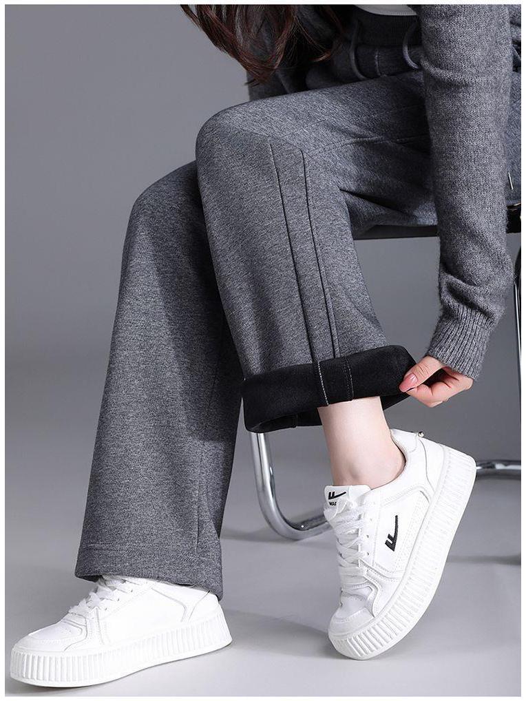 Winter Plus Velvet Wide-Leg High-Waisted Pants - Women's Loose, Slimming, Thickened and Drape Style.