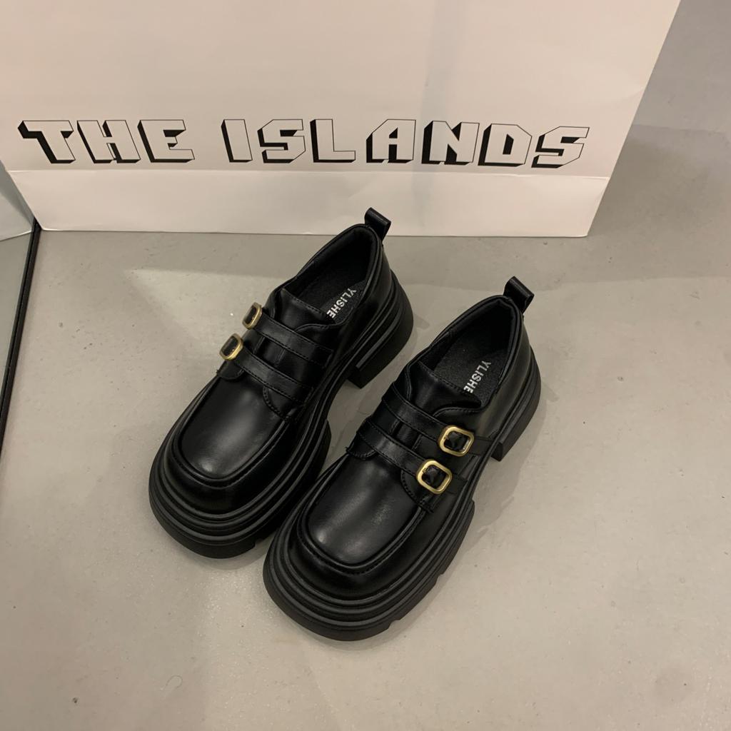 British style retro platform thick heel small leather shoes women's 2025 winter new versatile double buckle belt Mary Jane single shoes women