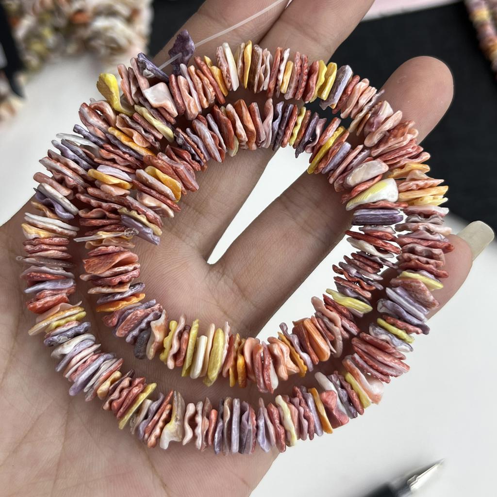 Colorful natural shell beads, boho handmade potato-chip-shaped beads for DIY Necklace Bracelet Jewelry Making, Unique Beach Leisure Craft, Unisex Gift
