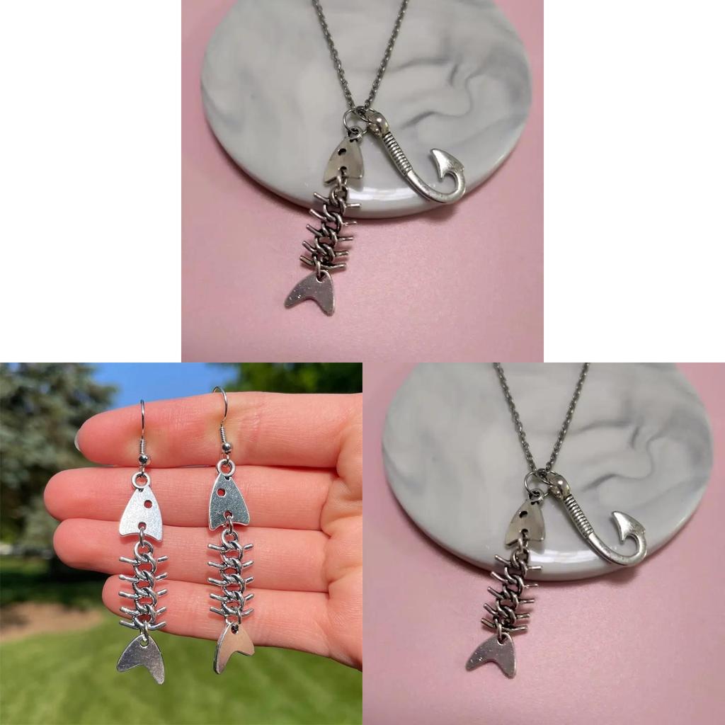 Minimalist Silver Fishbone Necklace With Moon Pendant For Casual Wear And Fashion Lovers