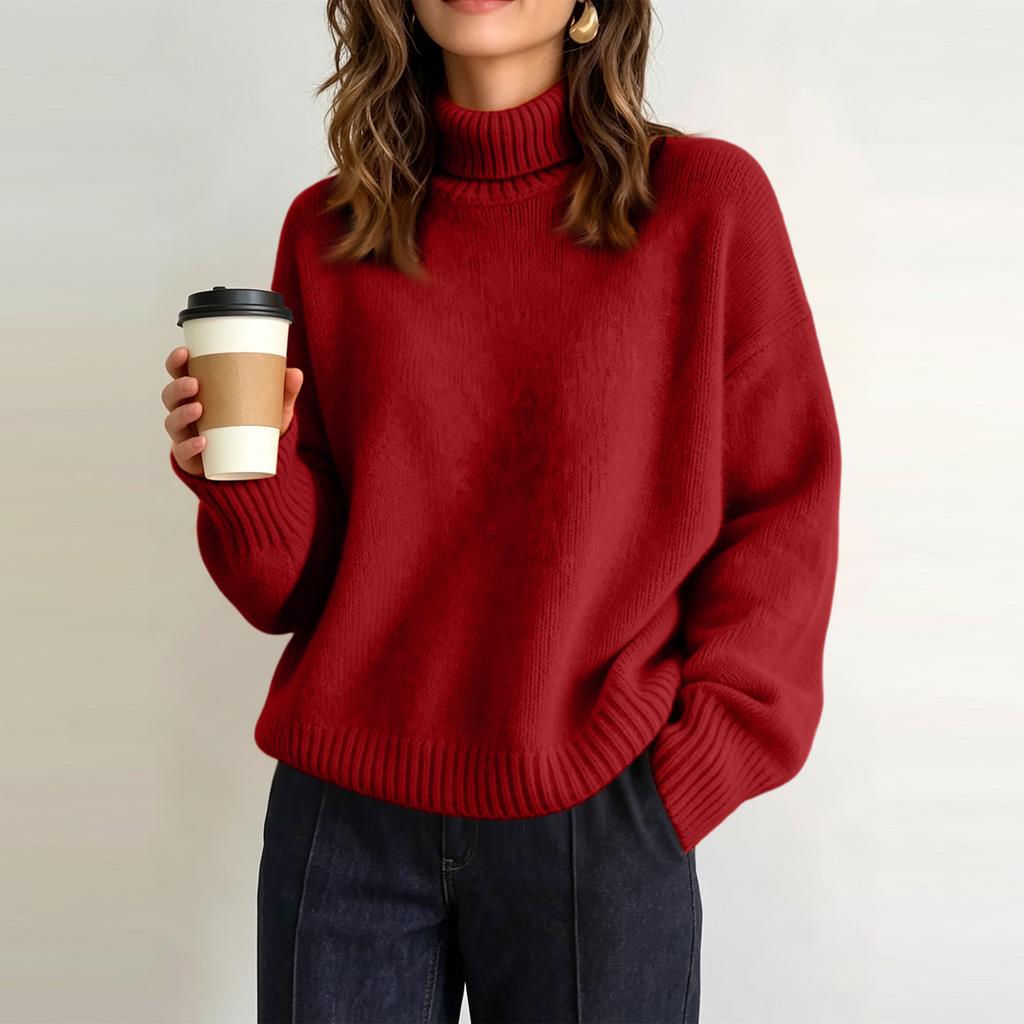 Women's Oversized Turtleneck Sweater Casual Loose Fit Knit Pullover Top