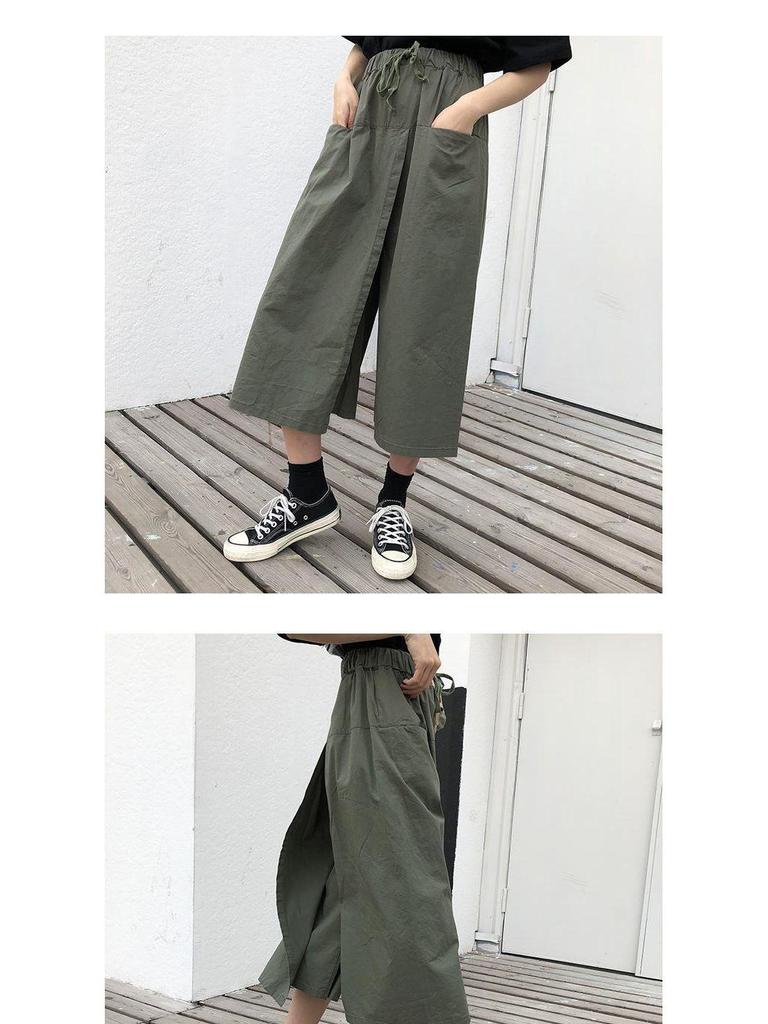 Frühling/Sommer 2020 Ulzzang High Waist Weit Bein Cropped Rockhose für Damen