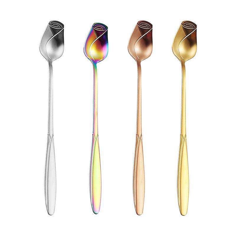 Creatieve Roos Roestvrij Staal Lange Steel Lepel voor Koffie, Dessert en IJs