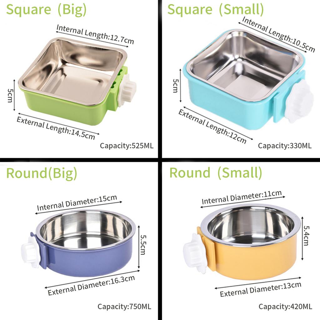 Dog Bowl, Removable Stainless Steel Hanging Pet Kennel Cage Bowl Food & Water Feeder Coop Cup for Puppy, Cat, Rabbit
