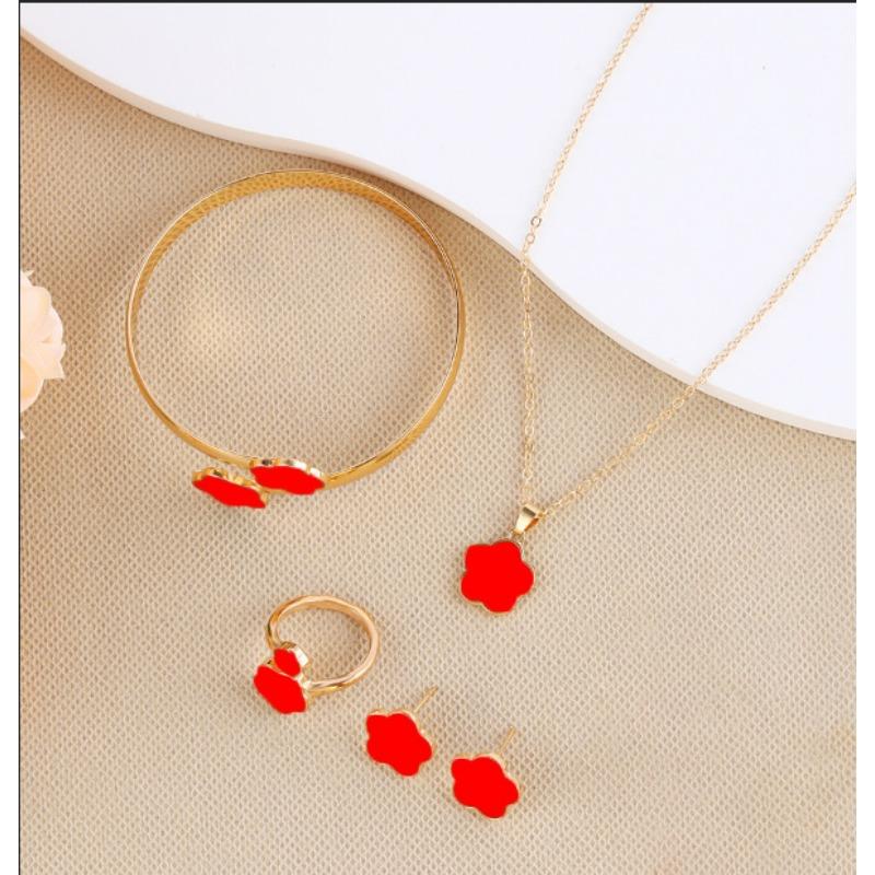 Korean Version Five-leaf Flower Lucky Stud Earrings Necklace Bracelet Bracelet Ring Set Five-petal Flower