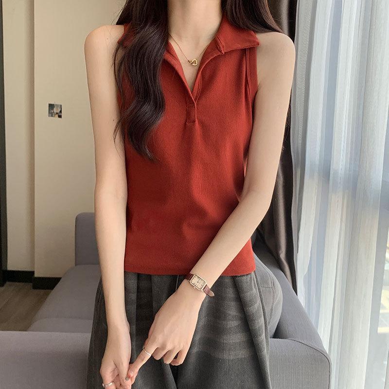 Solid color vest women's summer new outer wear suit inner cover breast sleeveless slim bottom t-shirt top