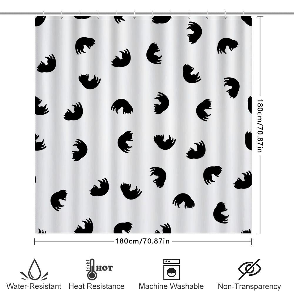 Animal Print Shower Curtain: Black Cat Silhouettes For Bathroom Decor White Fabric, Modern Home Design, Waterproof Rod Pocket Li