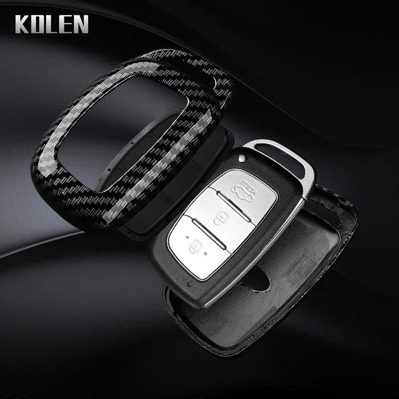 Abs Carbon Fiber Style Car Key Case Cover For Hyundai Ix35 I40 I20 I10 Tucson Elantra Creta Sonata Ioniq Accent Creata Keychain
