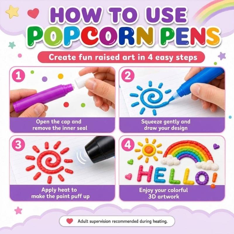 24-Pack Three-dimensional Relief Art Pen, Bubble Popcorn Painting Pen, 3D Three-dimensional Popcorn Pen, Creative Painting Tool for DIY Handicrafts
