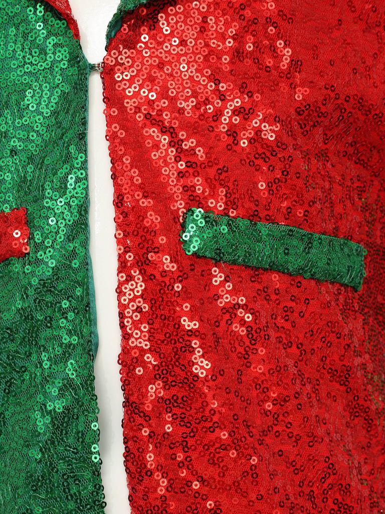 Kids Unisex Christmas Coat Shiny Sequins Lapel Collar Long Sleeve Jacket Latin Jazz Disco Dance Costume