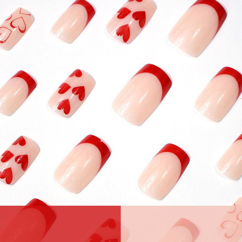European And American Valentine'S Day 24 Nail Art Pieces Classic Romantic Red French Love Medium And Long Wearing Nail