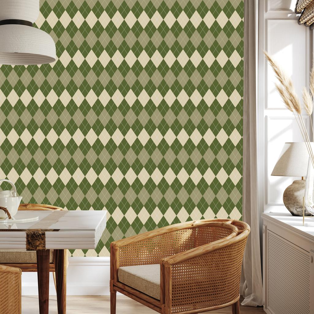 Autumn Checkered Wallpaper Olive and Beige for Living Room and Bedroom 50x1000