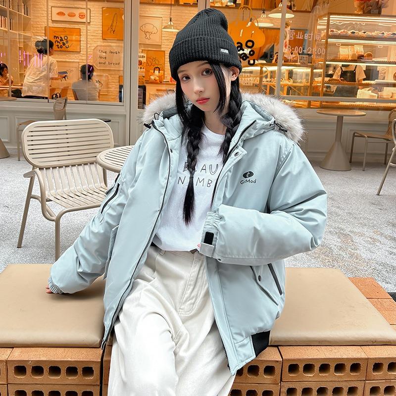 

Зимняя новая пуховая хлопковая одежда женская короткая универсальная свободная утолщенная теплая хлопковая куртка-пирог XL suggestion [140--160] catties синий