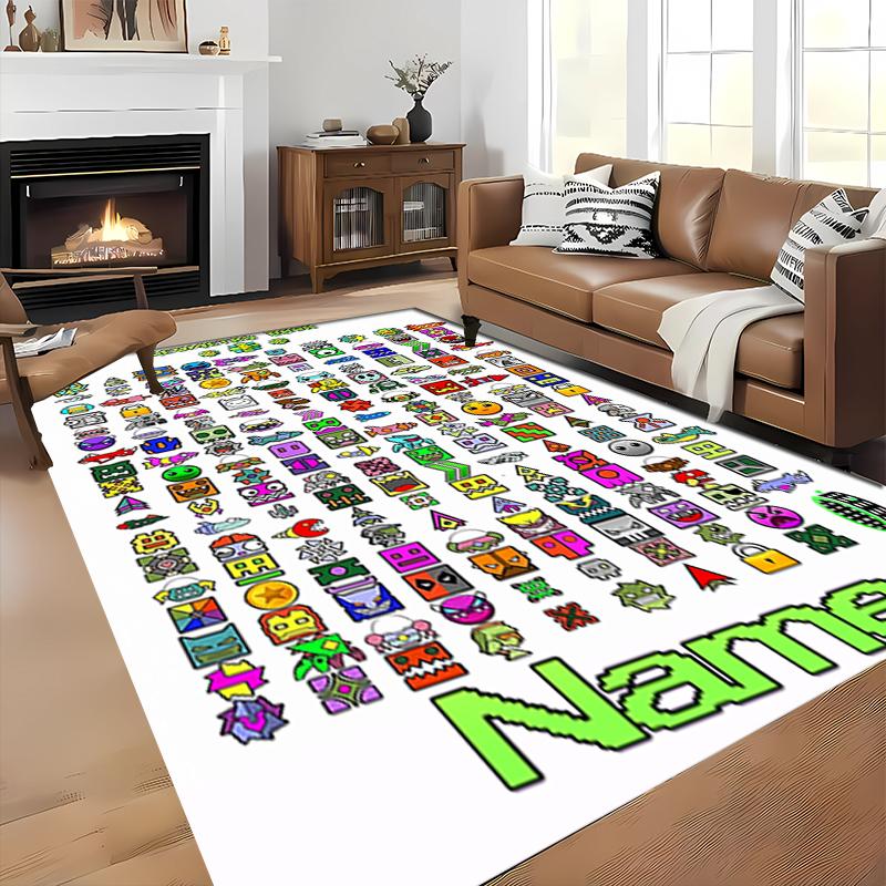 Custom personalization Geometry Dash Area Rug - Perfect For Kitchen, Bathroom,Laundry Room Decor Large Size Available,Gift All Seasons