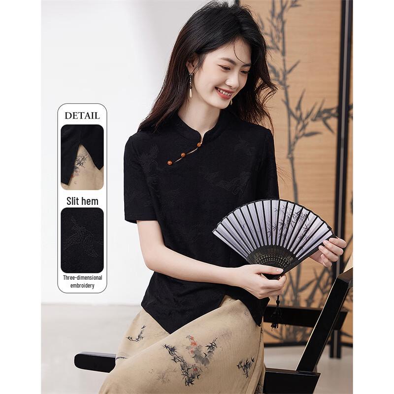 Women s New Chinese Style Embroidered Knit T-Shirt L