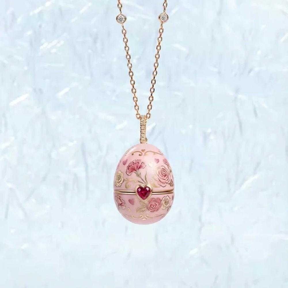 Flower Opening Chain Choker Surprise Heart Clavicle Chain Enamel Egg Necklace Gift for Friends Mom