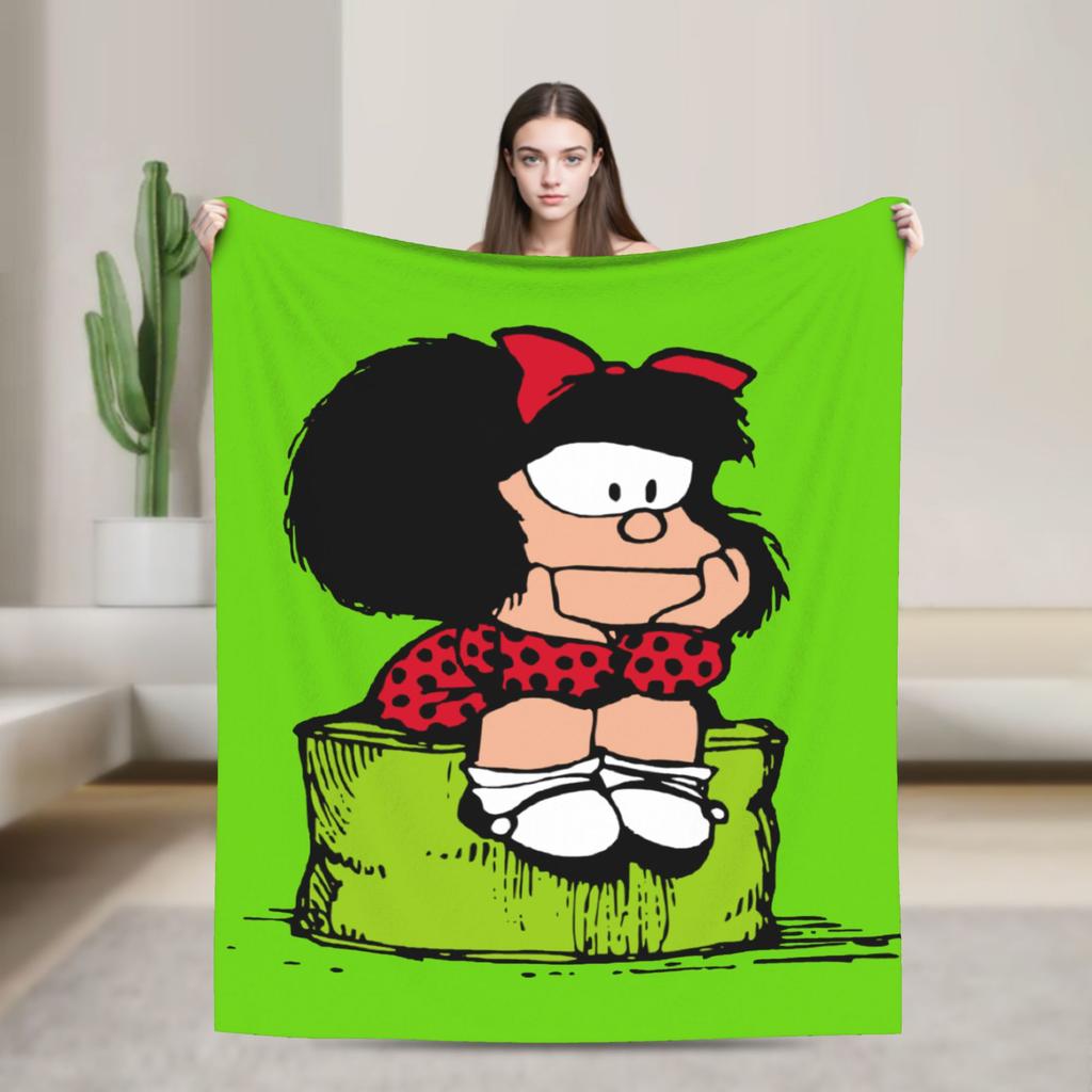 Mafaldas Sad Thinking Blanket Quino Argentina Cartoon Flannel Funny Warm Throw Blanket for Chair Covering Sofa Spring Autumn,