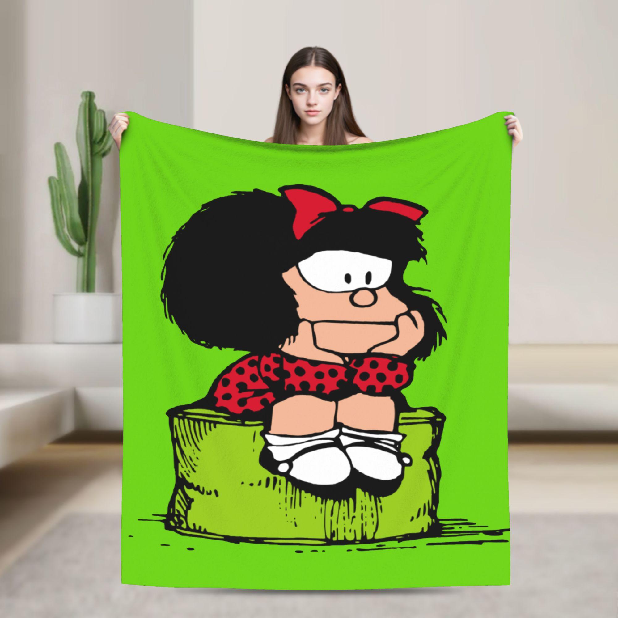 Mafaldas Sad Thinking Blanket Quino Argentina Cartoon Flannel Funny Warm Throw Blanket for Chair Covering Sofa Spring Autumn, 75X95CM