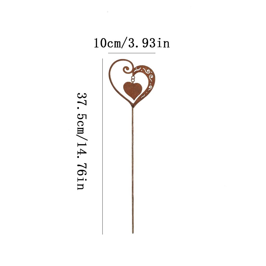 1Pc Iron Rust-Colored Heart-Shaped Garden Decoration Stake, Wedding Garden Decoration with Leaf Swirl Design, Suitable for Outdoor Decoration at Weddi