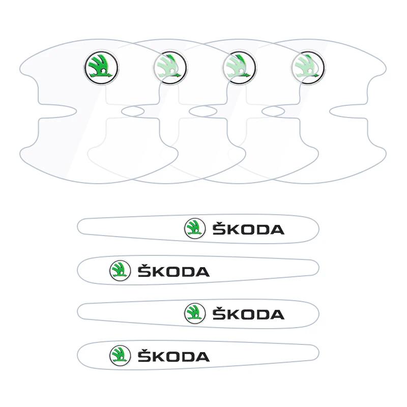 2026 Horké 4/8 ks Pro Škoda Octavia Fabia Superb Karoq Nálepka na kliku dveří auta Závodní Sportovní Ochranné Samolepky Film na misku dveří Příslušenství