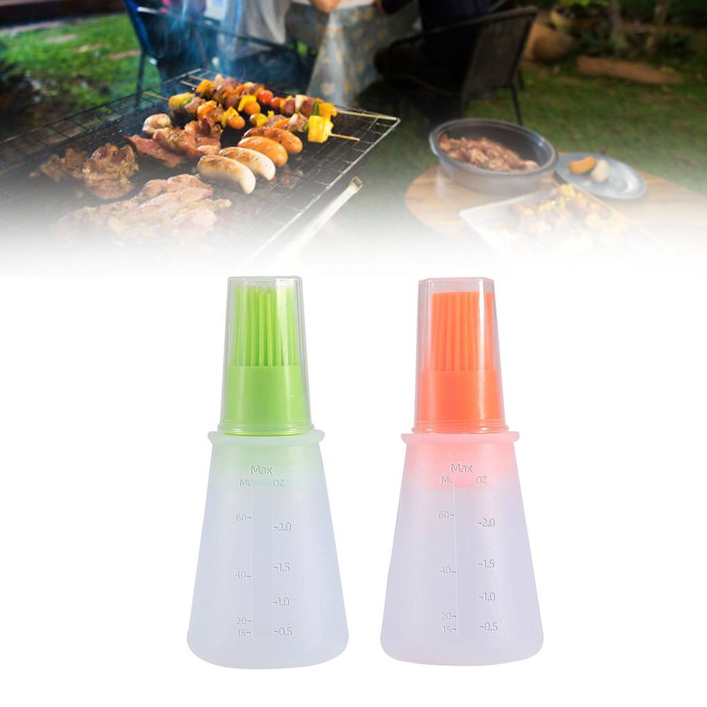 Barbecue Oil Brush with Lid Silicone Oil Bottle Brush Outdoor BBQ Seasoning Brush with Scale Barbecue Oil Brush Kitchen Gadgets