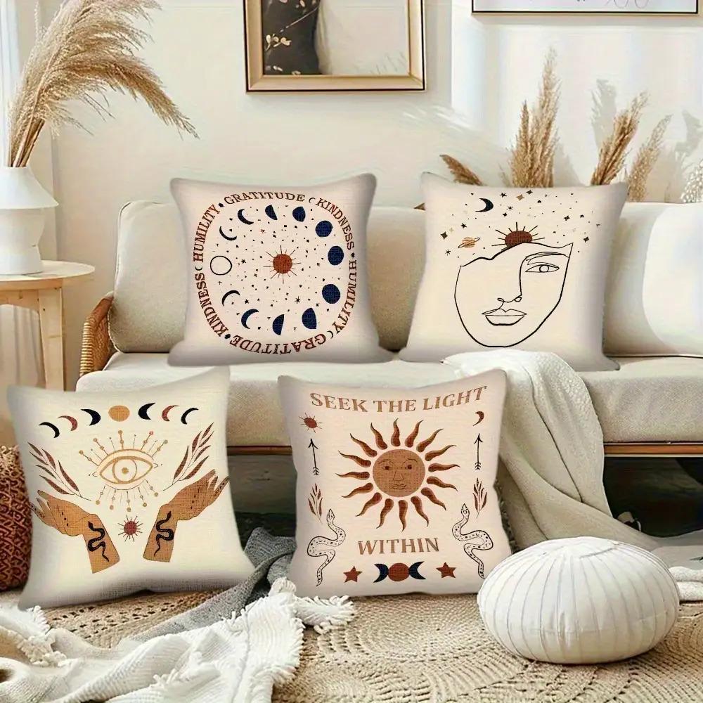 Bohemian Star Crescent Script Digital Printing Pillow Cover Short Plush Suitable Living Rooms Bedrooms Sofas Throw Cushion Cover