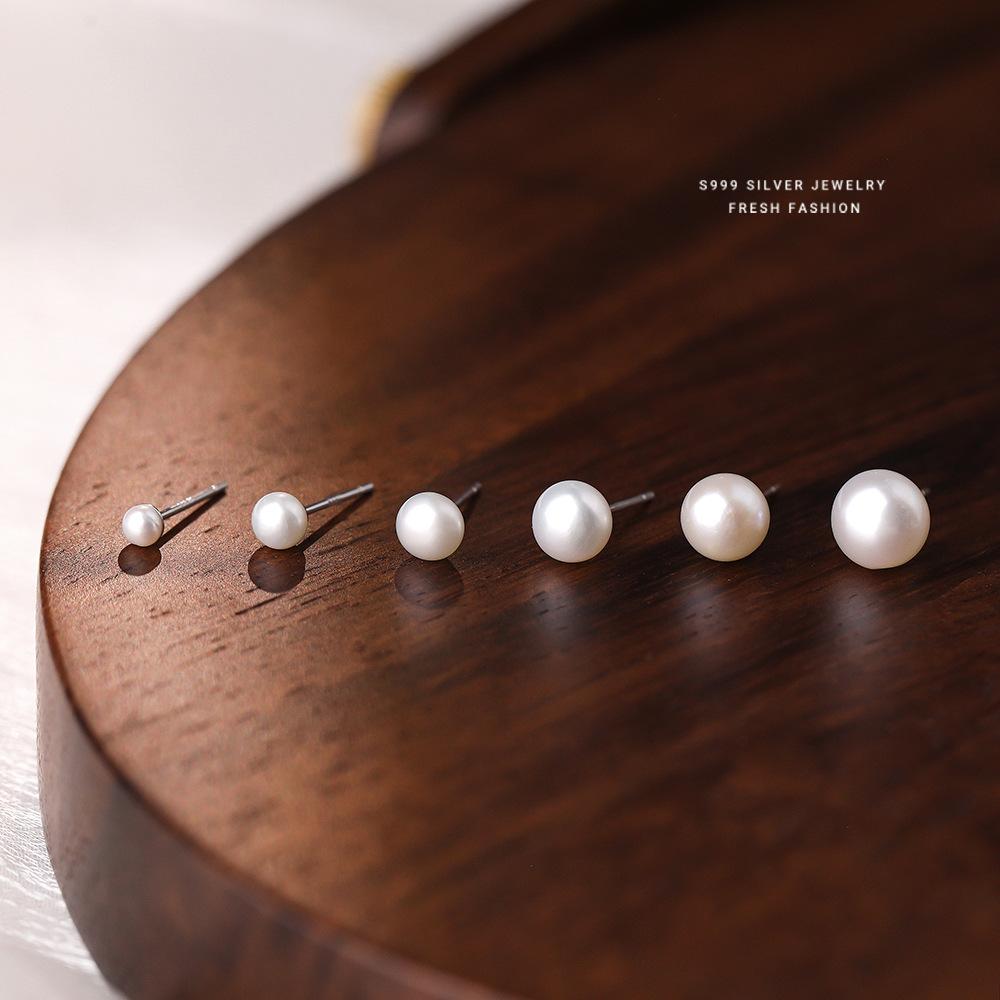 French Luxury Natural Freshwater Pearl 999 Sterling Silver Earrings for Women Simple Exquisite Wedding Jewelry