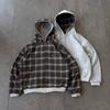 Mens Reversible Hooded Cardigan Sweatshirt American Vintage Style Loose Fit Casual Wear
