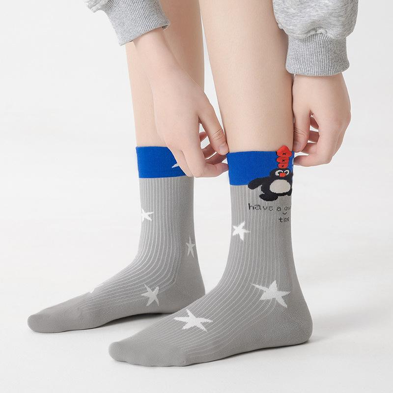 5 Pairs of Female Spring and Autumn New Student Cartoon Boneless Stripe Deodorant Wicker Socks
