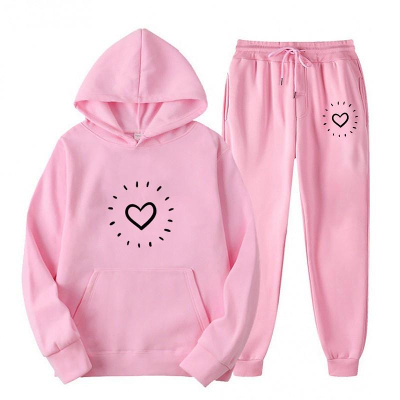Womens Casual Hooded Sweatshirt Set Loose Fit College Style Printed Long Sleeve Top Drawstring Pants