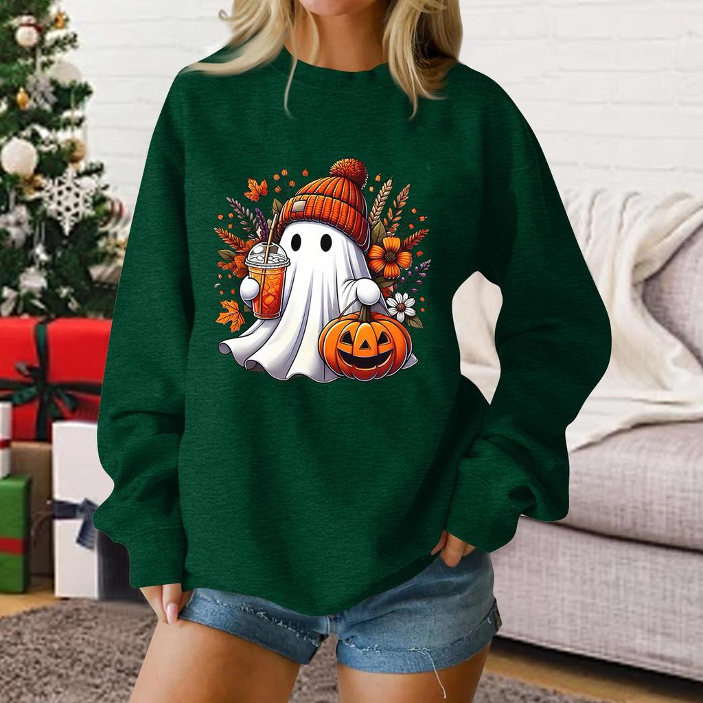 Ladies Fashion Casual Halloween Printed Pullover Sweater